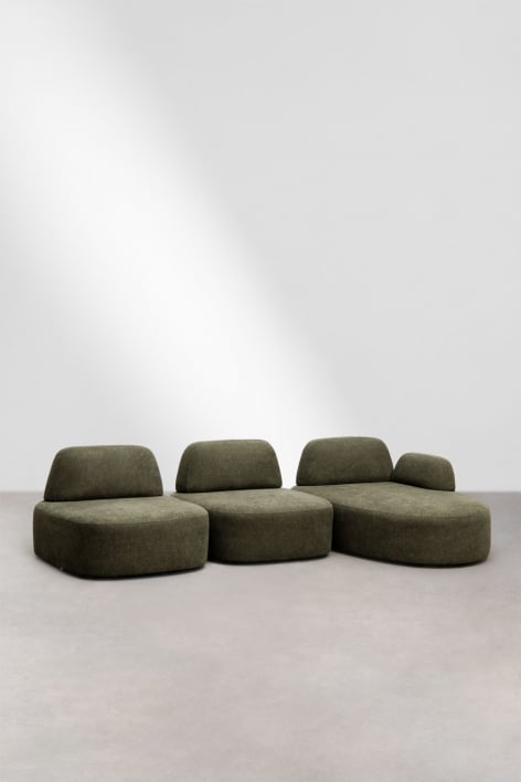 Sofa modułowy z prawym szezlongiem, 3-częściowy, tapicerowany Giorgia - Tkaniny Verde Army