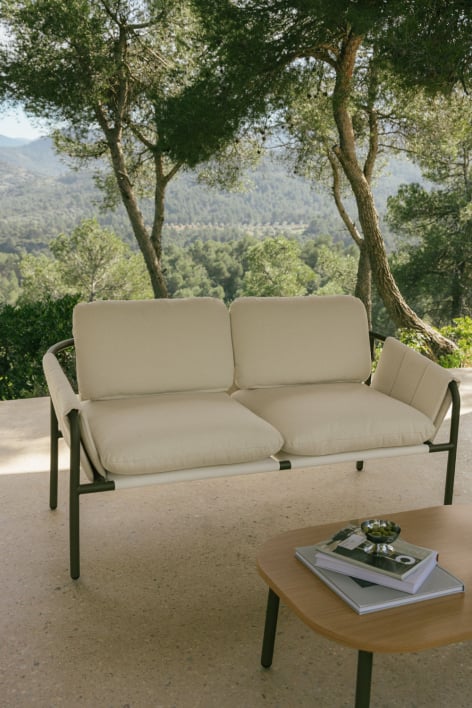 Sofa ogrodowy dwuosobowy tapicerowany i stalowy Zunika