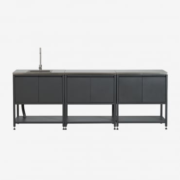 Modułowa Kuchnia Zewnętrzna 3-częściowa Ze Zlewem I Stalowym Schowkiem Savona Grafitowa Szarość & Szary Szczotkowany Rintran - Sklum