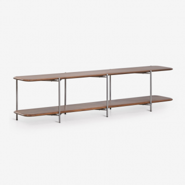 Mebel Rtv 180x40 Cm Z Drewna Mango I Stali Nierdzewnej Vimara Ciemny Drewniany Uchwyt - Sklum