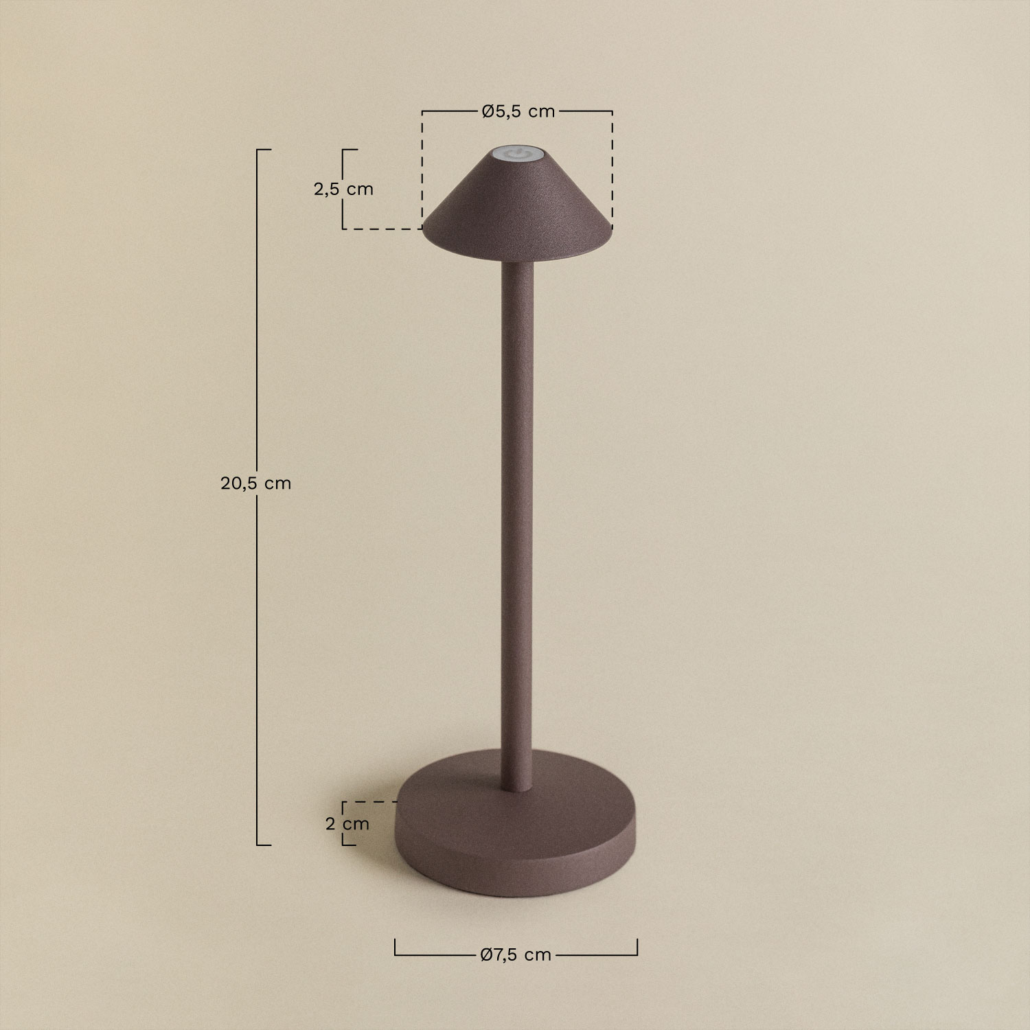 Bezprzewodowa lampa stołowa LED na zewnątrz z żelaza Emilija, rozmiary