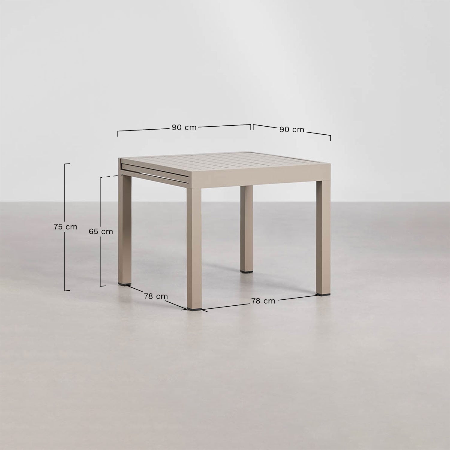 Zestaw stołu 90-180x90 cm rozkładanego z aluminium Starmi oraz 4 składane krzesła reżyserskie do ogrodu ze stali Zurena, rozmiary