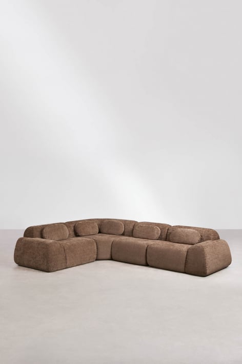 Sofa modułowy narożny 4-częściowy z tkaniny chenilla, pakowany próżniowo Merida - Brązowa sznurówka w kolorze karmelowym