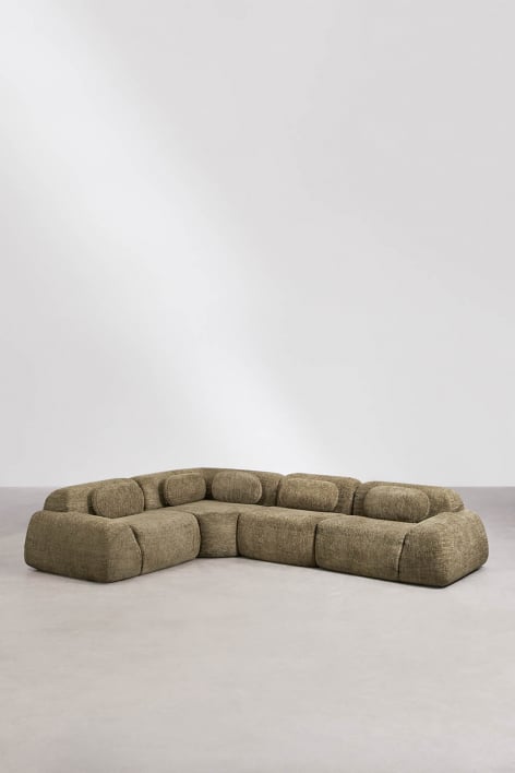 Sofa modułowy narożny 4-częściowy z tkaniny chenilla, pakowany próżniowo Merida - Gruba szalwa zielona
