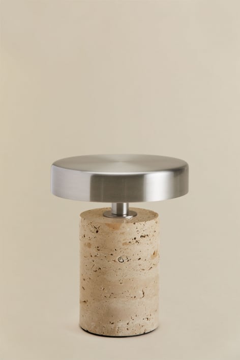 Bezprzewodowa lampa stołowa LED z żelaza i naturalnego kamienia Isasia - Travertine