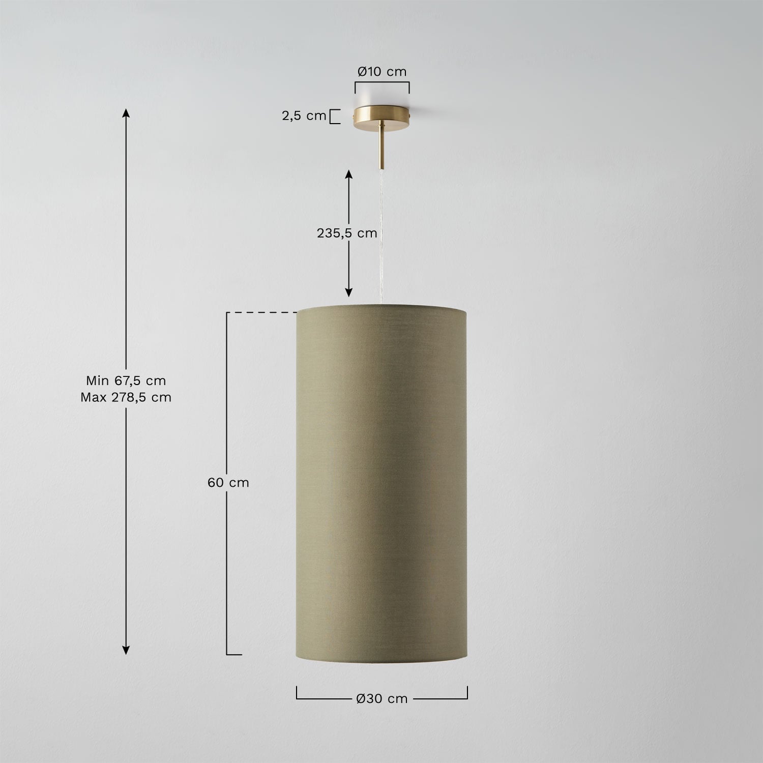 Lampa sufitowa wisząca z tkaniny Arlina, rozmiary