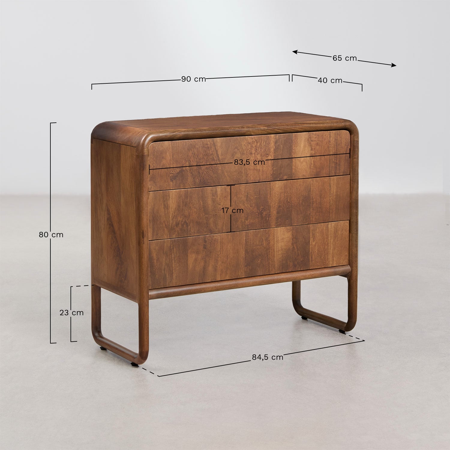Komoda 90x40 cm z drewna mango Maupaul, rozmiary