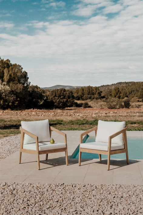 Zestaw 2 foteli ogrodowych z drewna akacjowego Kaela - Tkaniny Gardenia Biel
