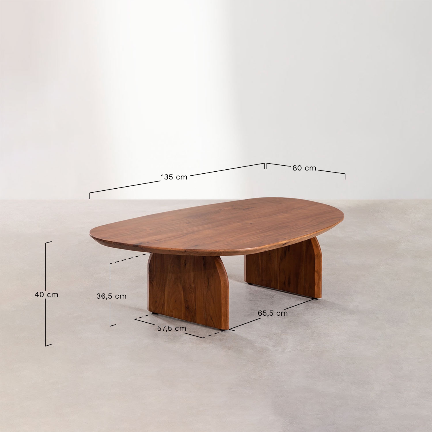 Stolik kawowy 135x80 cm z drewna akacjowego Bedum, rozmiary