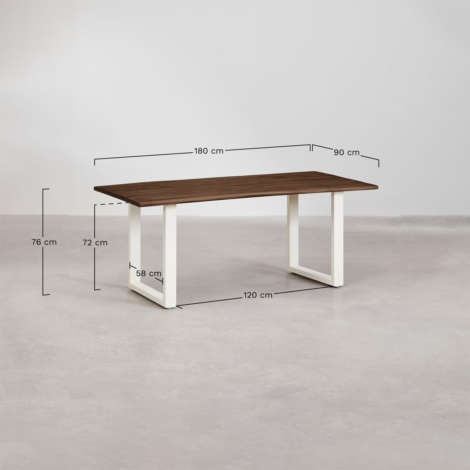 Prostokątny stół ogrodowy 180x90 cm z drewna akacjowego i stali Maupi, rozmiary