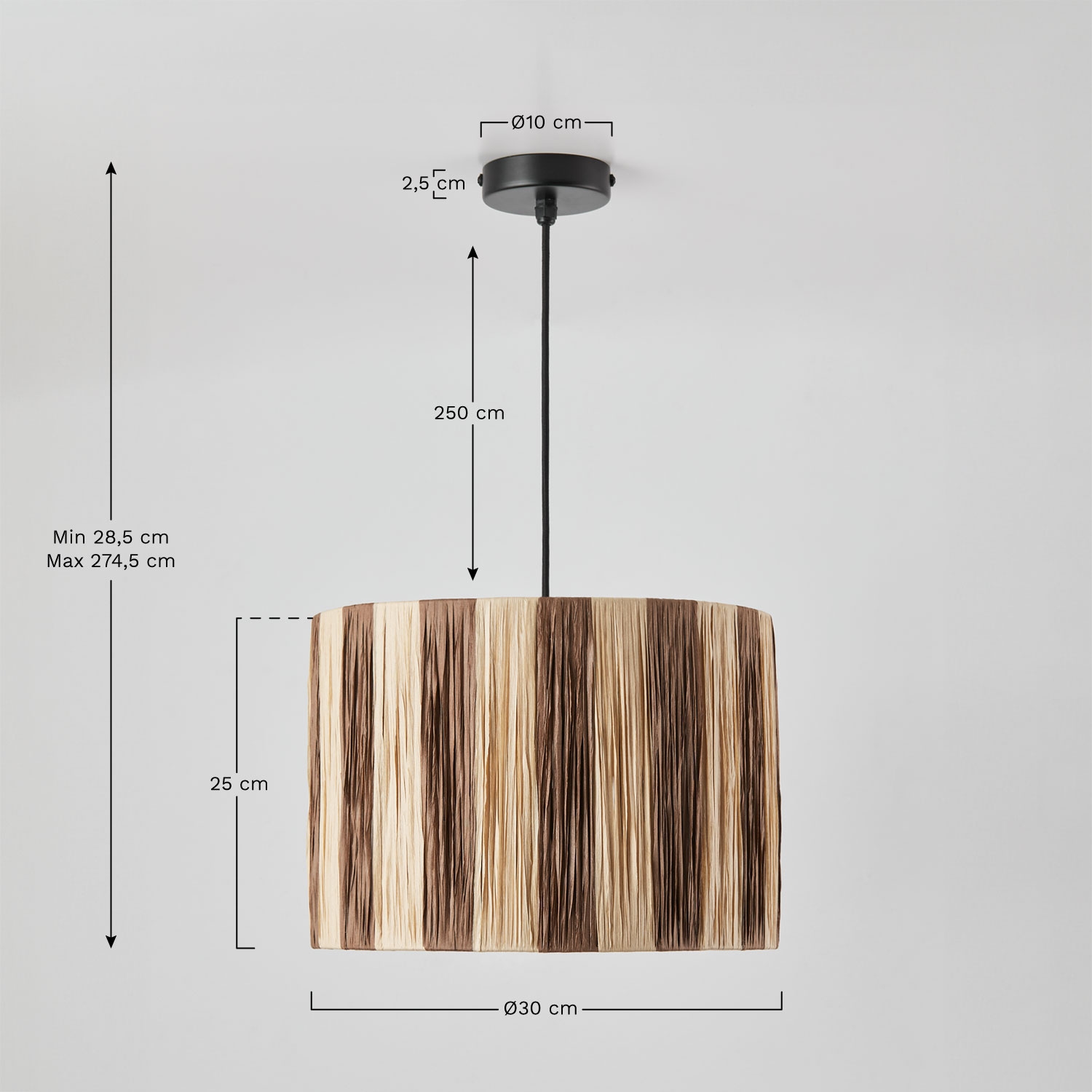 Lampa sufitowa Ø30 cm z plecionego papieru Marsali, rozmiary