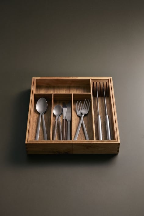 Rozsuwany wkład na sztućce z drewna akacjowego Alaitz
