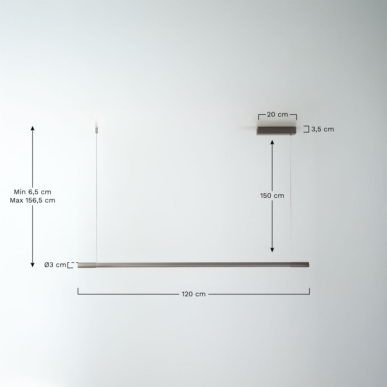Lampa sufitowa wisząca liniowa LED 120 cm z pośrednim światłem z aluminium Lirela, rozmiary