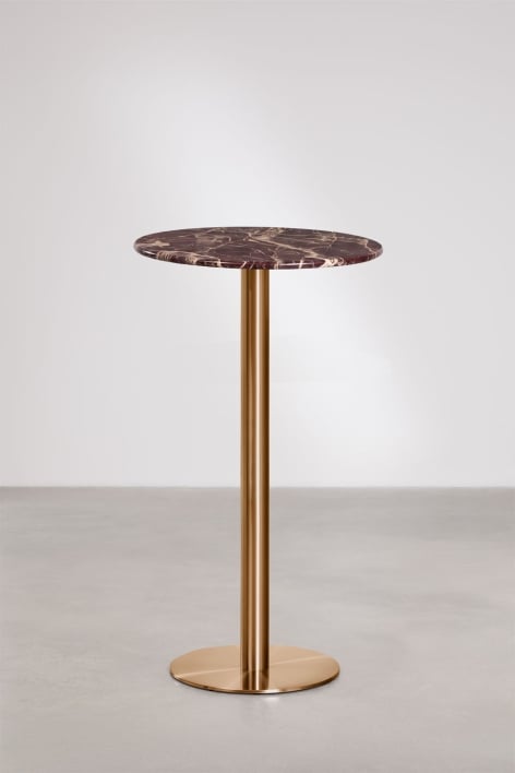 Wysoki, okrągły stolik barowy Ø60 cm z naturalnego kamienia Xiren - Czerwony Marmur Cherry Gold
