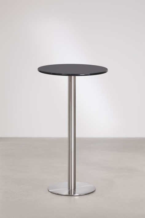 Wysoki, okrągły stolik barowy Ø60 cm z naturalnego kamienia Xiren - Marmur Nero Marquina