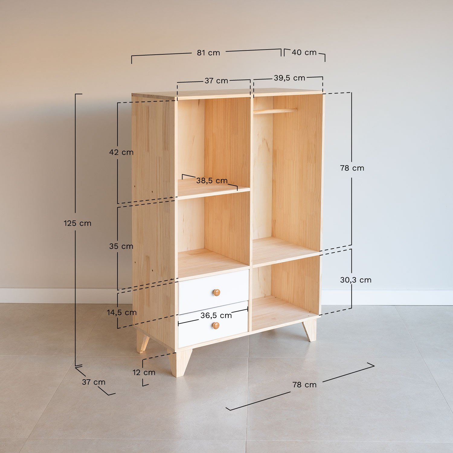 Szafa drewniana Boxy Kids, rozmiary