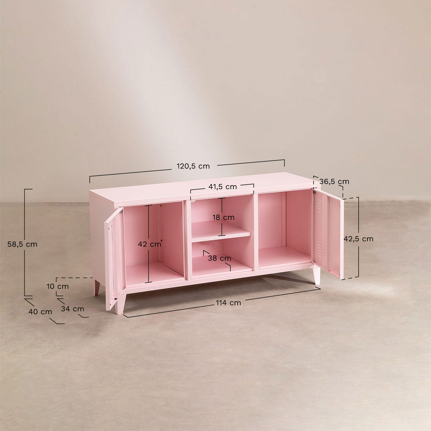 Szafka RTV z półką ze stali Pohpli, rozmiary