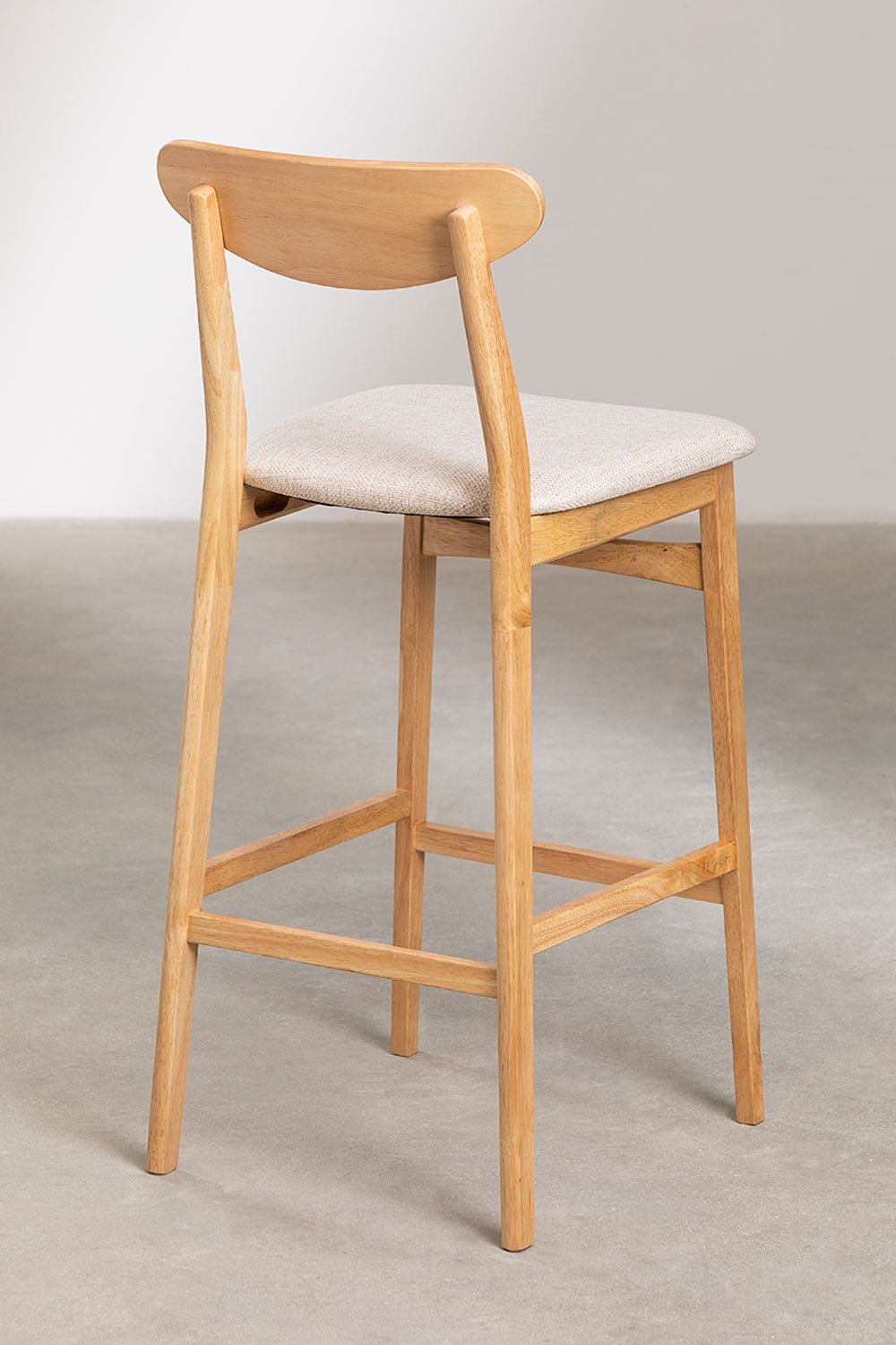 Taboret wysoki 75 cm z beżowej tkaniny lnianej i drewna o naturalnym wykończeniu Cloda, obrazek w galerii 4