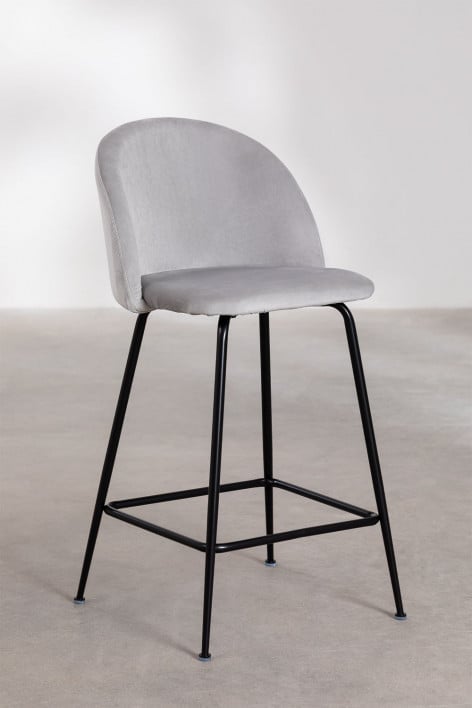 Taboret wysoki 65 cm z szarego perła aksamitu i czarnymi nogami Kana Design - Perłowoszary