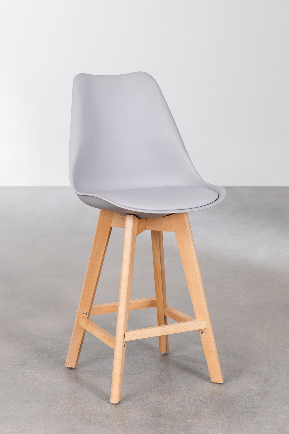 Taboret wysoki 65 cm z poduszką z jasnoszarej ekoskóry Nordic, obrazek w galerii 1