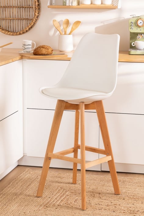 Taboret wysoki 75 cm z poduszką z białej ekoskóry Nordic - Biała