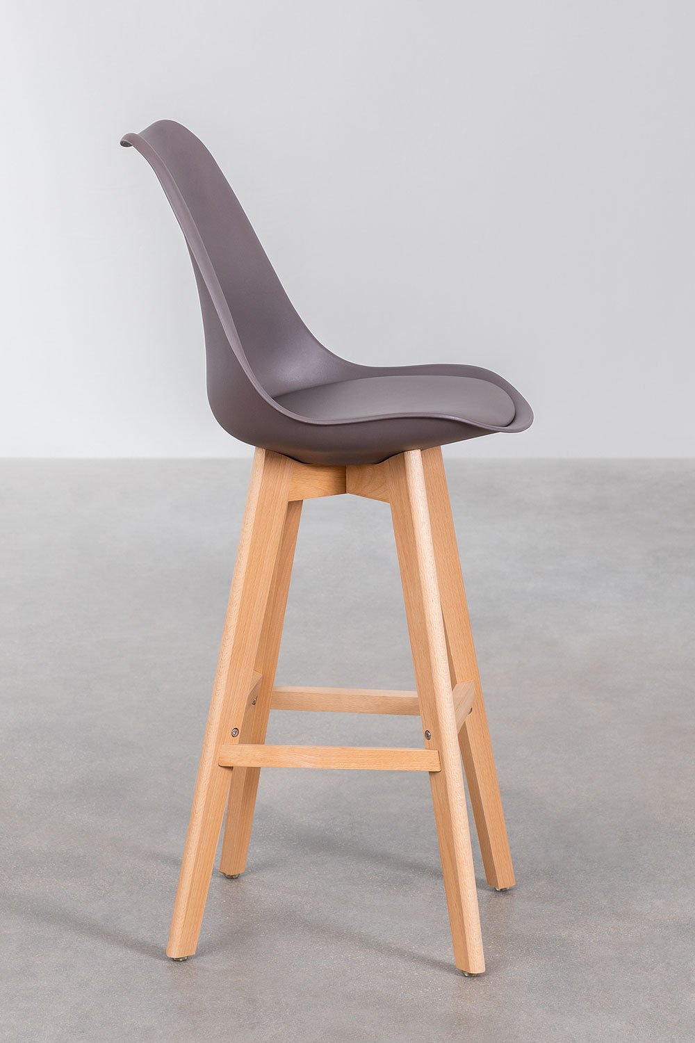 Zestaw 2 taboretów wysokich 75 cm z poduszką z szarej taupe ekoskóry Nordic, obrazek w galerii 3