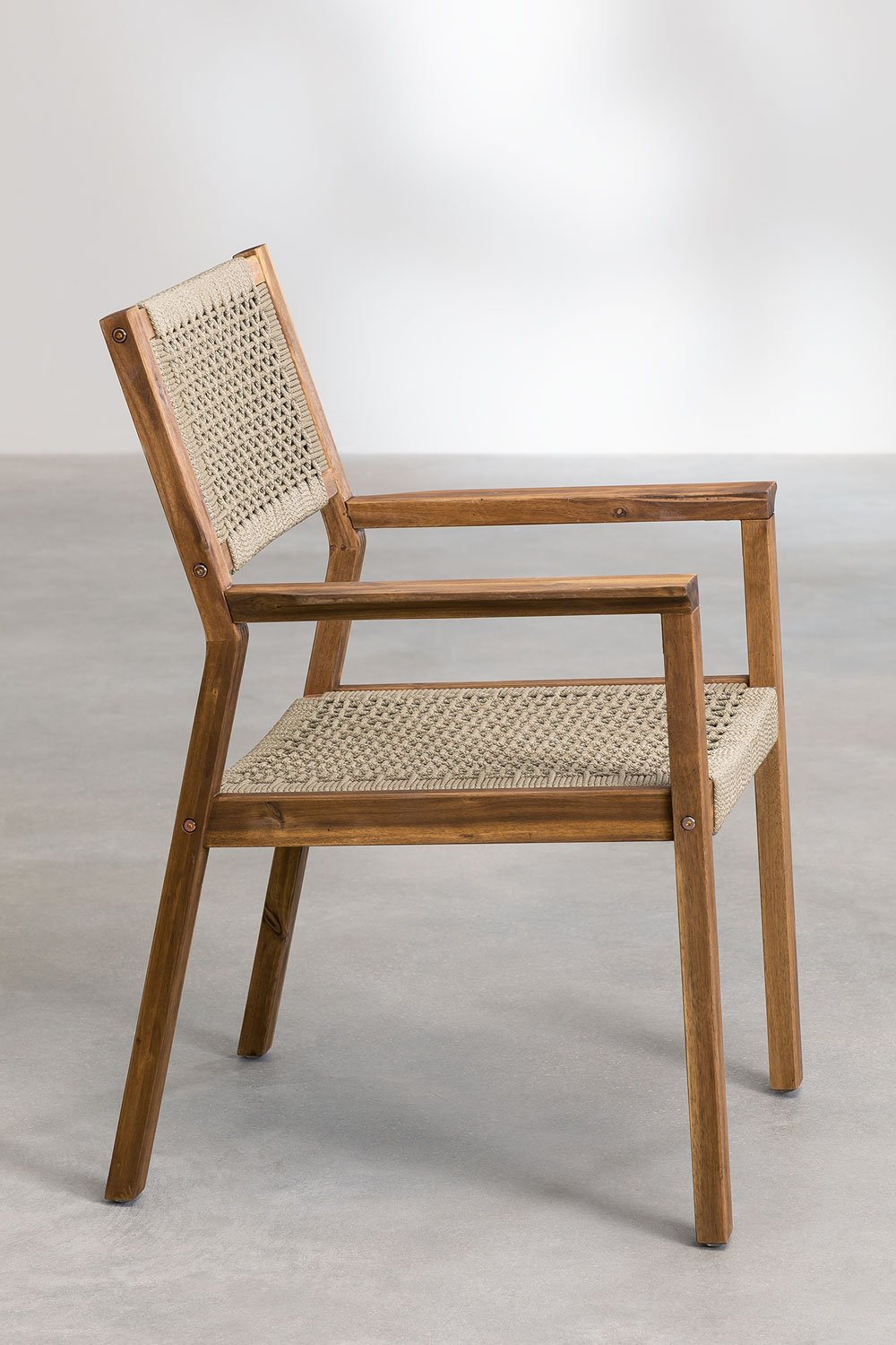 Zestaw stołowy prostokątny 160-210x90 cm rozkładany i 6 krzeseł ogrodowych z podłokietnikami z drewna akacjowego Tenay   , obrazek w galerii 7