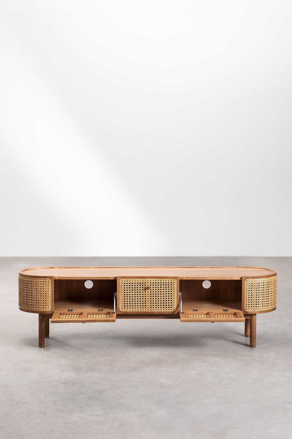 Szafka RTV 175x45 cm z rattanu i drewna Edwina, obrazek w galerii 4