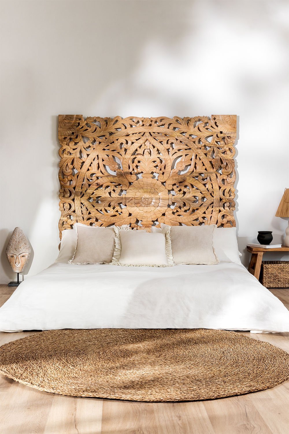 Zagłówek do łóżka 150 cm z drewna mango Dermian , obrazek w galerii 1