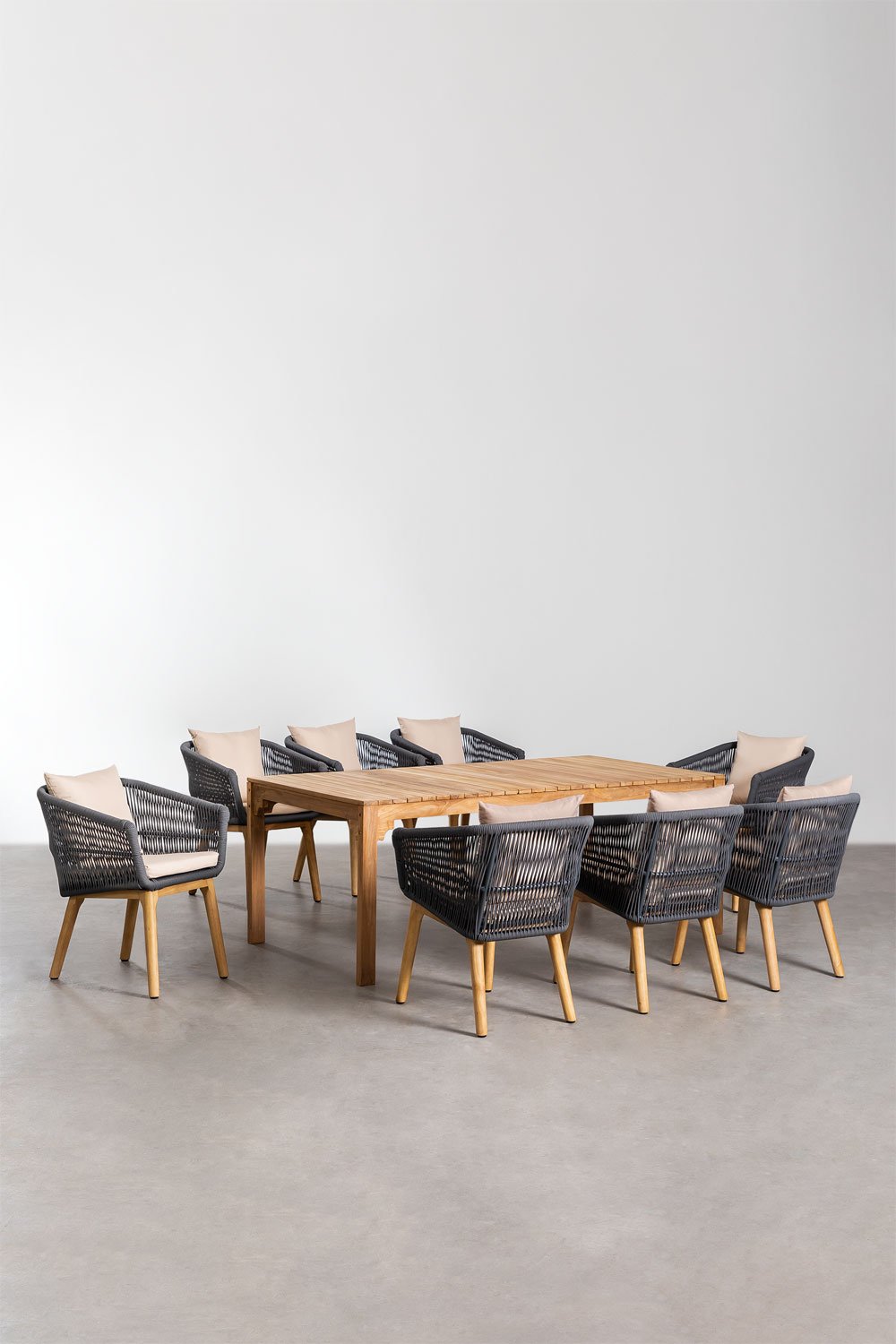 Zestaw prostokątnego stołu ogrodowego (200x100 cm) z drewna Donal i 8 krzeseł ogrodowych Barker, obrazek w galerii 1