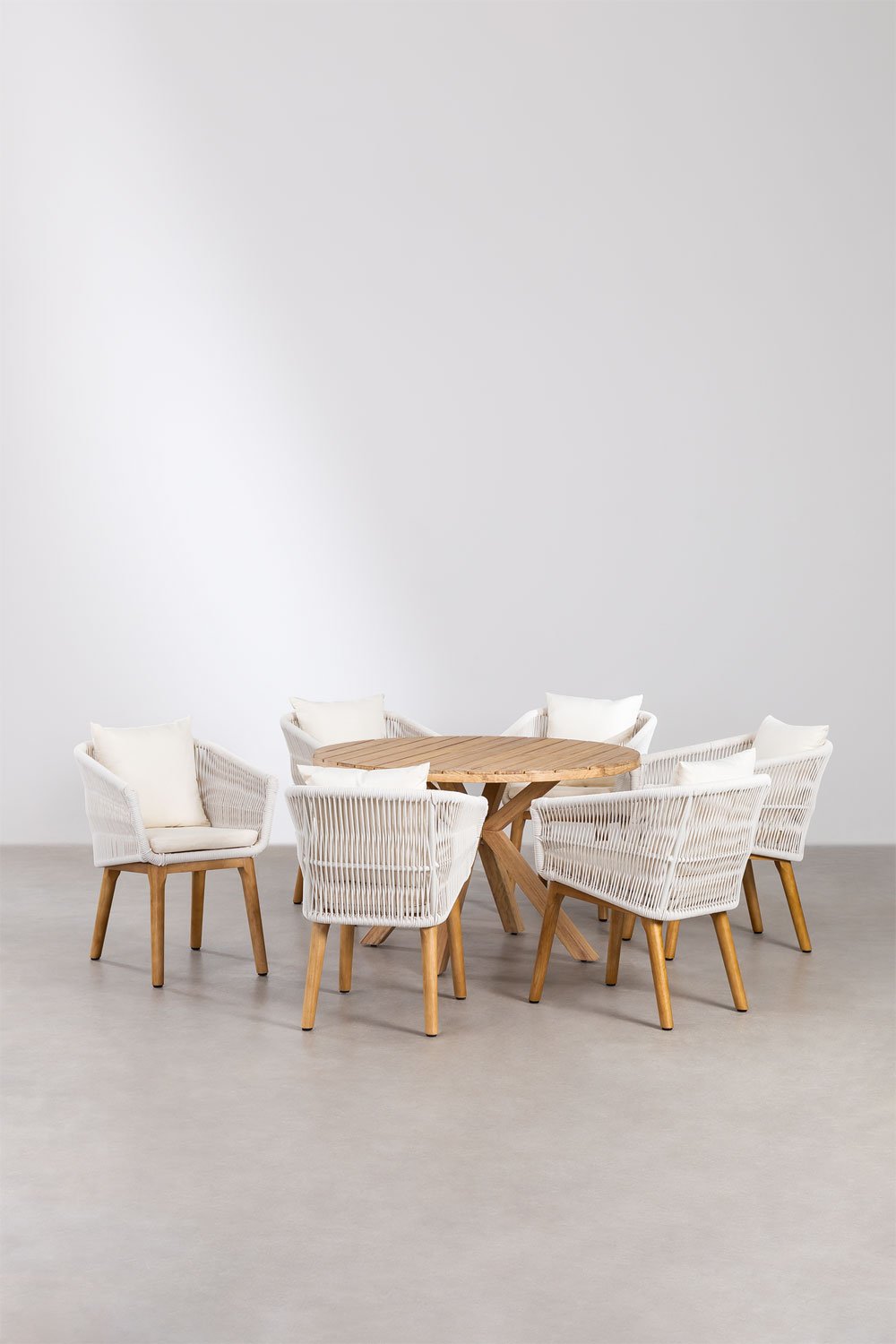 Okrągły drewniany stół (Ø120 cm) Naele i 6 krzeseł ogrodowych Barker, obrazek w galerii 1