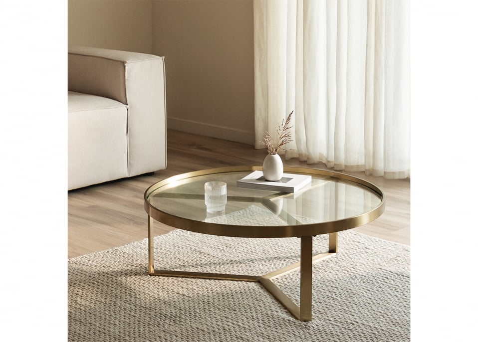Stolik kawowy ze szkła i stali (Ø90 cm) Amelia
