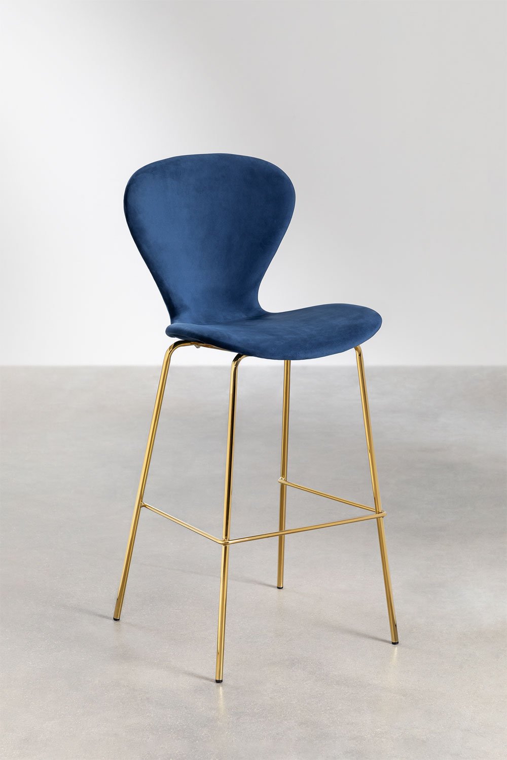 Taboret wysoki 75 cm z granatowego niebieskiego aksamitu i nogami ze stalowego złotego żelaza Uit, obrazek w galerii 1