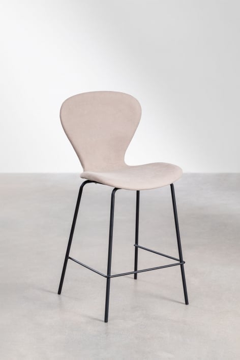Taboret wysoki 65 cm tapicerowane jasnym kolorem nude brązowy i nogami ze stalowego czarnego żelaza Uit