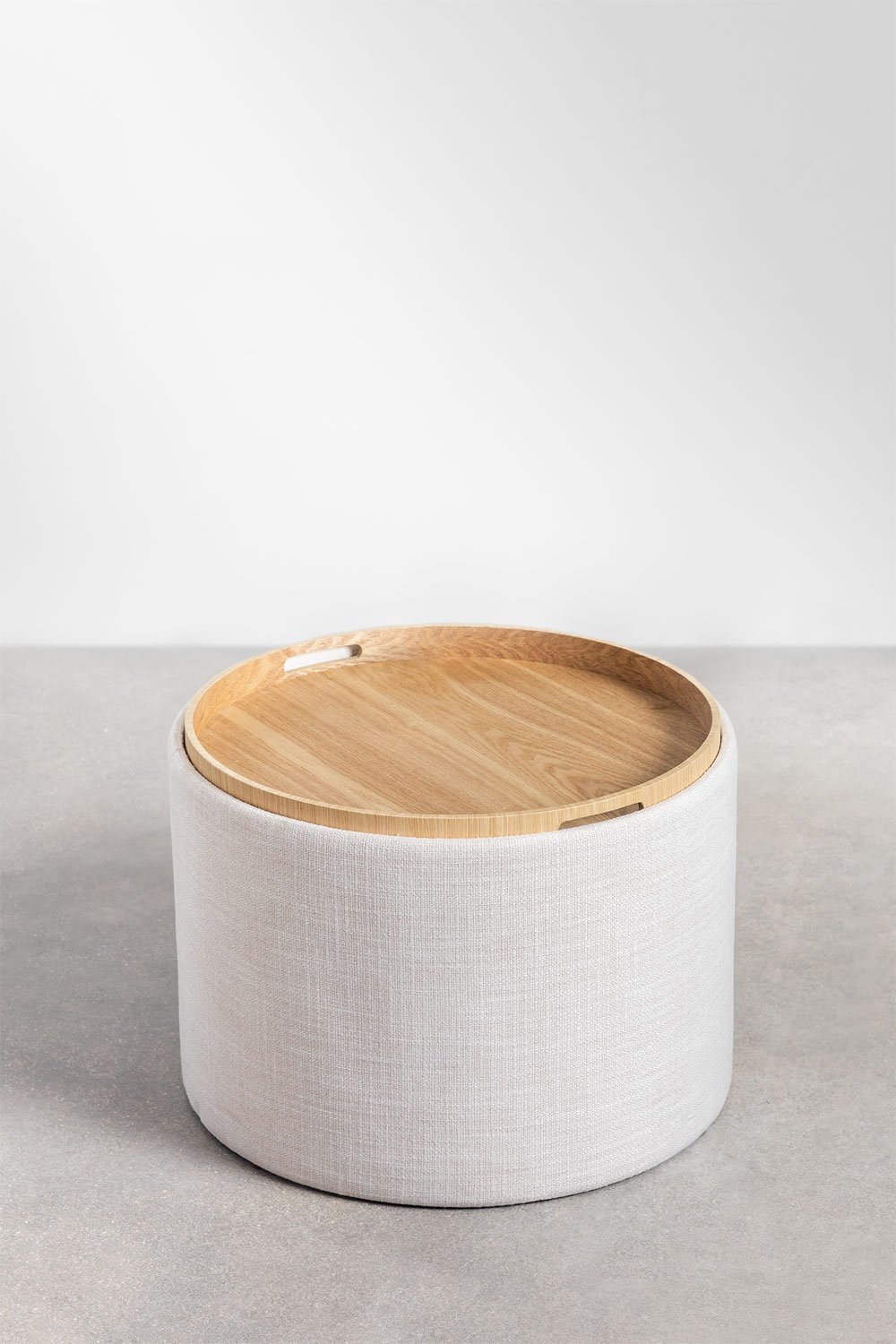 Okrągły, tapicerowany stolik kawowy Berkeleni z tacą i schowkiem, obrazek w galerii 3