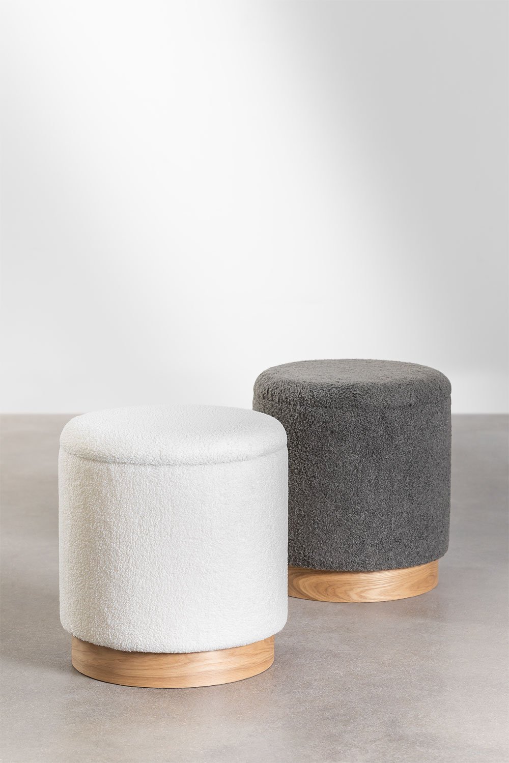 Okrągły puf z miejscem do przechowywania z tkaniny szenilowej Mineyster , obrazek w galerii 7