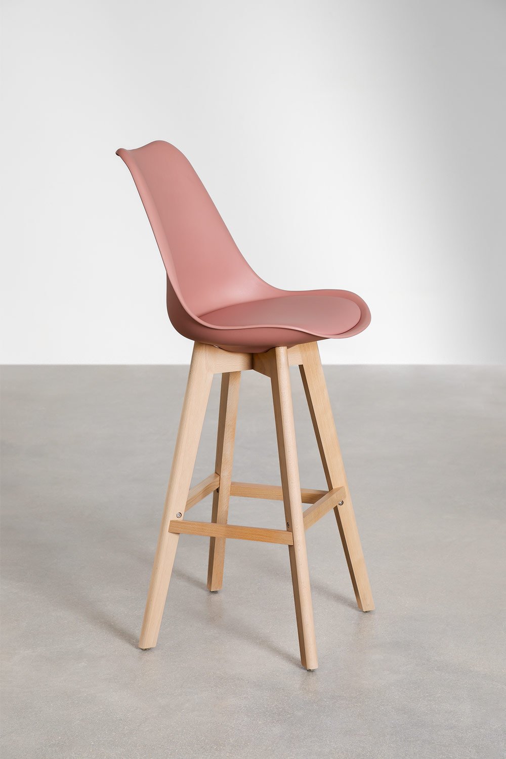 Taboret wysoki 75 cm z poduszką z różowego wina ekoskóry Nordic, obrazek w galerii 2