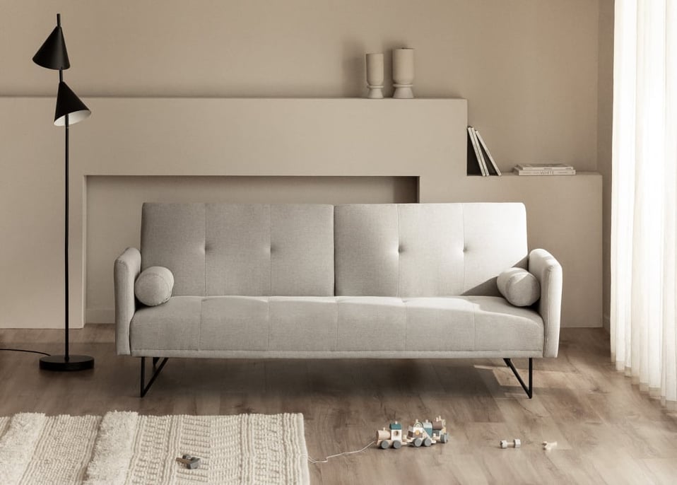 3-osobowa rozkładana sofa z tkaniny Jehrd - Tkaniny Beżowy krem