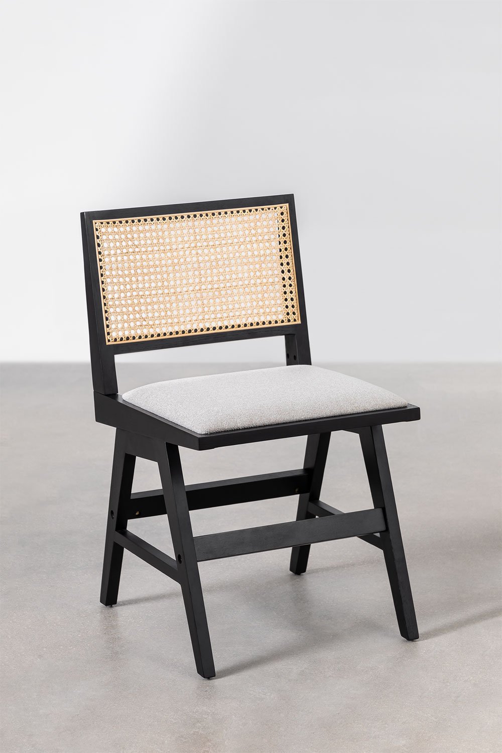 Krzesło do jadalni Lali tapicerowane drewnem Fresno i rattanem, obrazek w galerii 2