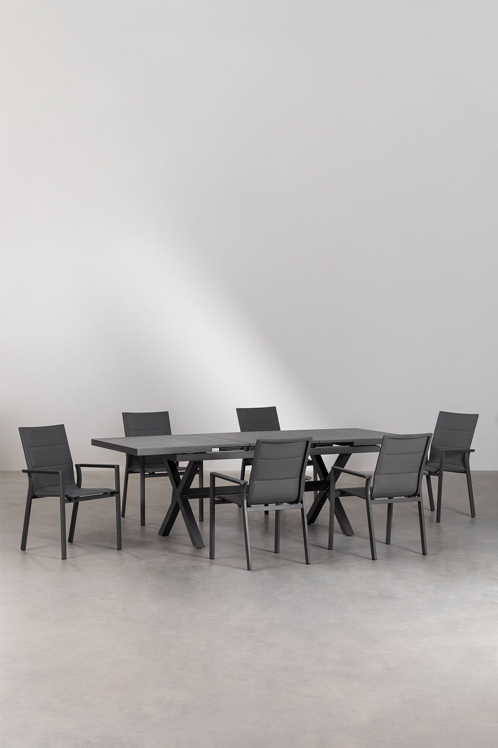 Zestaw rozkładanego prostokątnego stołu ogrodowego 180-240x90 cm i 6 krzeseł ogrodowych z aluminiowymi podłokietnikami Karena   , obrazek w galerii 2