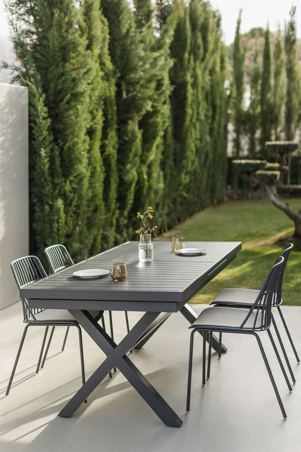 Rozkładany prostokątny aluminiowy stół ogrodowy (180-240x90 cm) Karena, obrazek w galerii 1