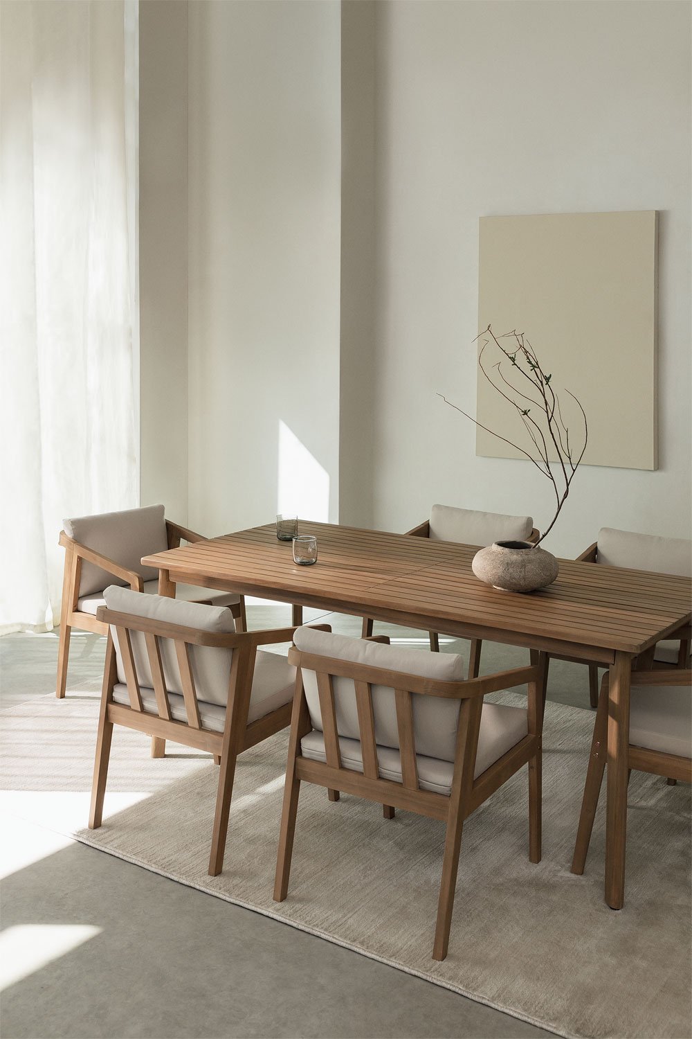 Zestaw prostokątnego stołu Kaela (180x90 cm) i 6 krzeseł do jadalni z drewna akacjowego, obrazek w galerii 1