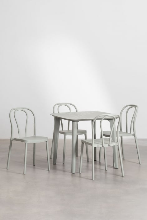 Zestaw kwadratowego stołu z polietylenu (85x85 cm) Nati i 4 krzesła ogrodowe Mizzi z możliwością sztaplowania