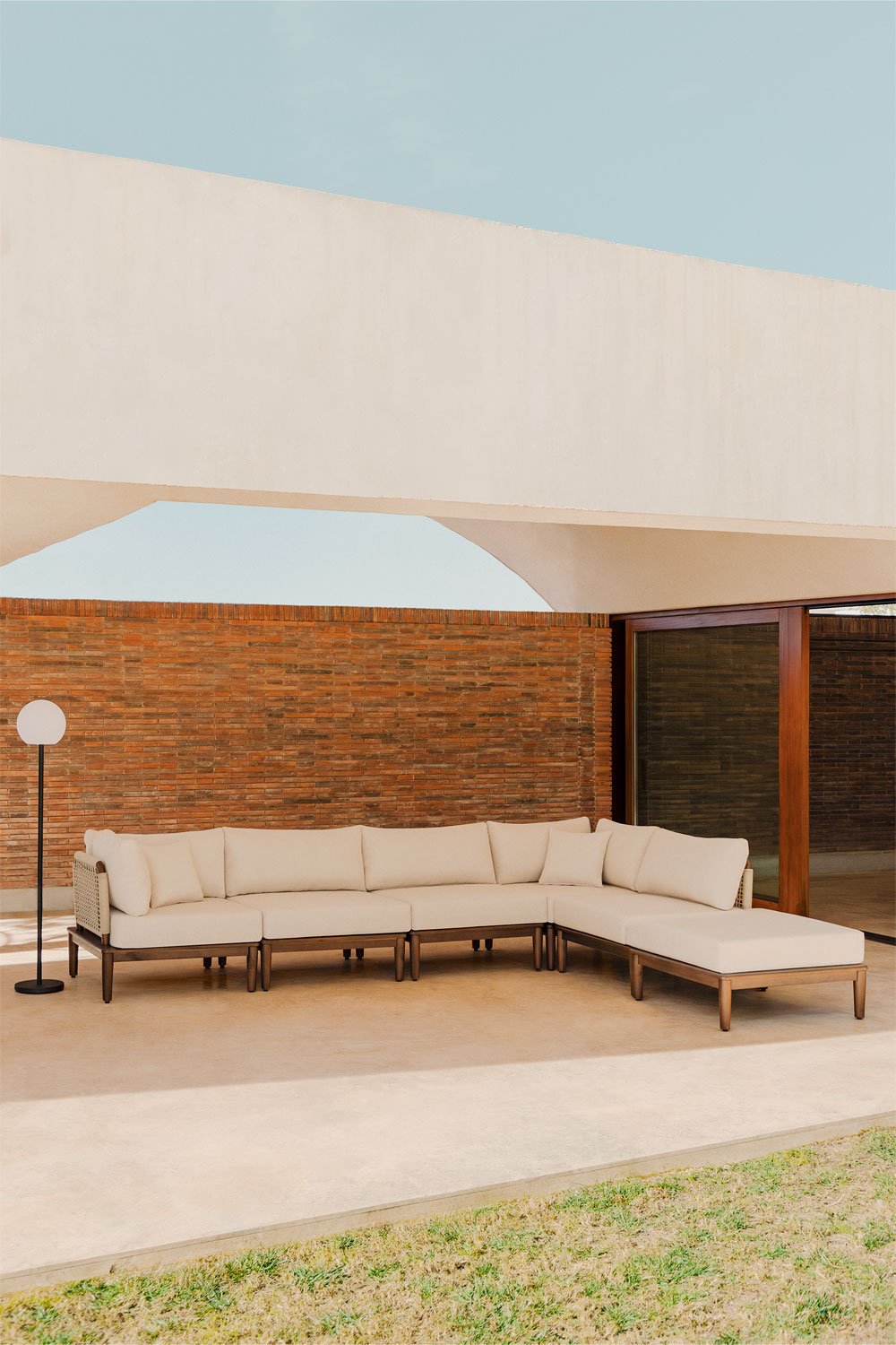 Modułowa narożnikowa sofa ogrodowa z 5 elementami i pufem z drewna akacjowego Brayan , obrazek w galerii 1