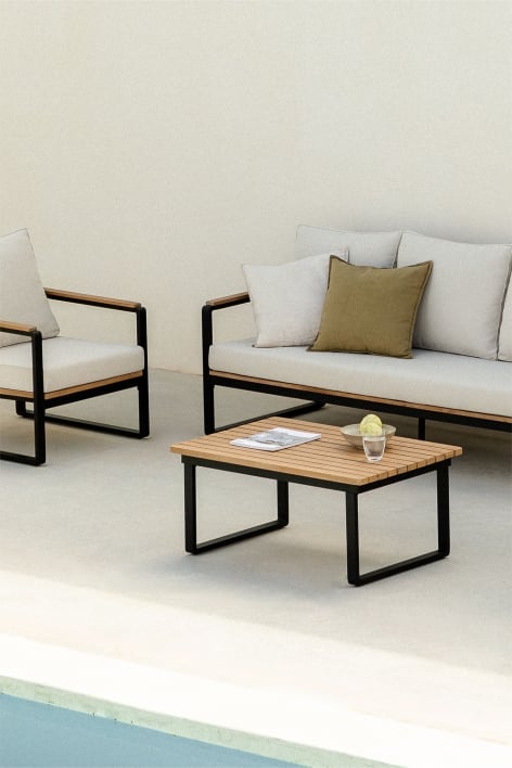 Prostokątny stolik kawowy ogrodowy z aluminium i drewna akacjowego (90x60 cm) Giselle