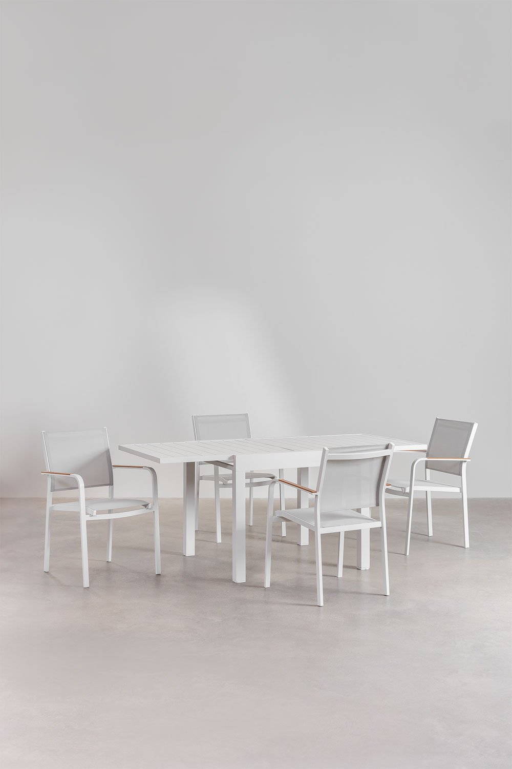 Rozkładany prostokątny stół aluminiowy (90-180x90 cm) Starmi i 4 aluminiowe krzesła ogrodowe Archer do sztaplowania, obrazek w galerii 1
