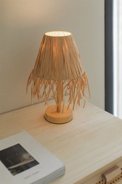 Bezprzewodowa drewniana lampa stołowa Nozaine