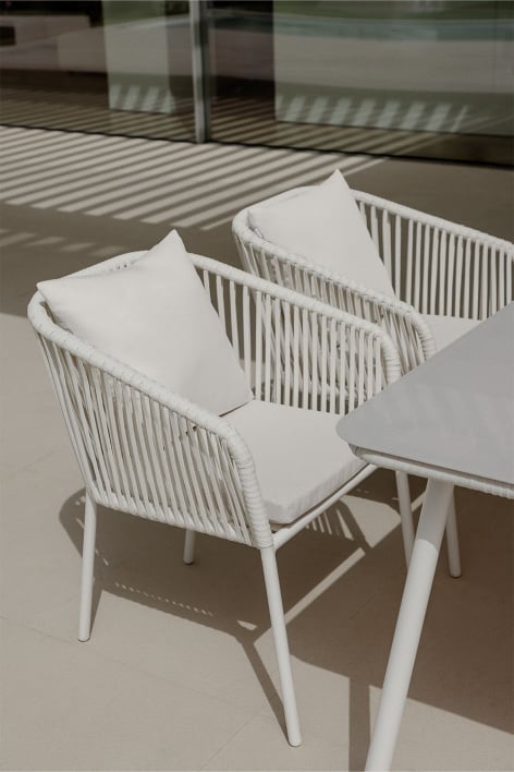 Krzesło ogrodowe Arhiza Classic z aluminiowymi podłokietnikami i plecioną liną - Gardenia Biel