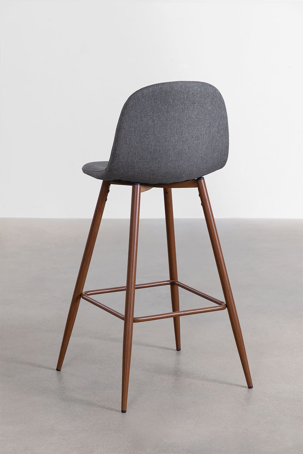 Taboret wysoki 75 cm z antracytowej szarej tkaniny i nogami o ciemnym wykończeniu drewna Glamm, obrazek w galerii 3