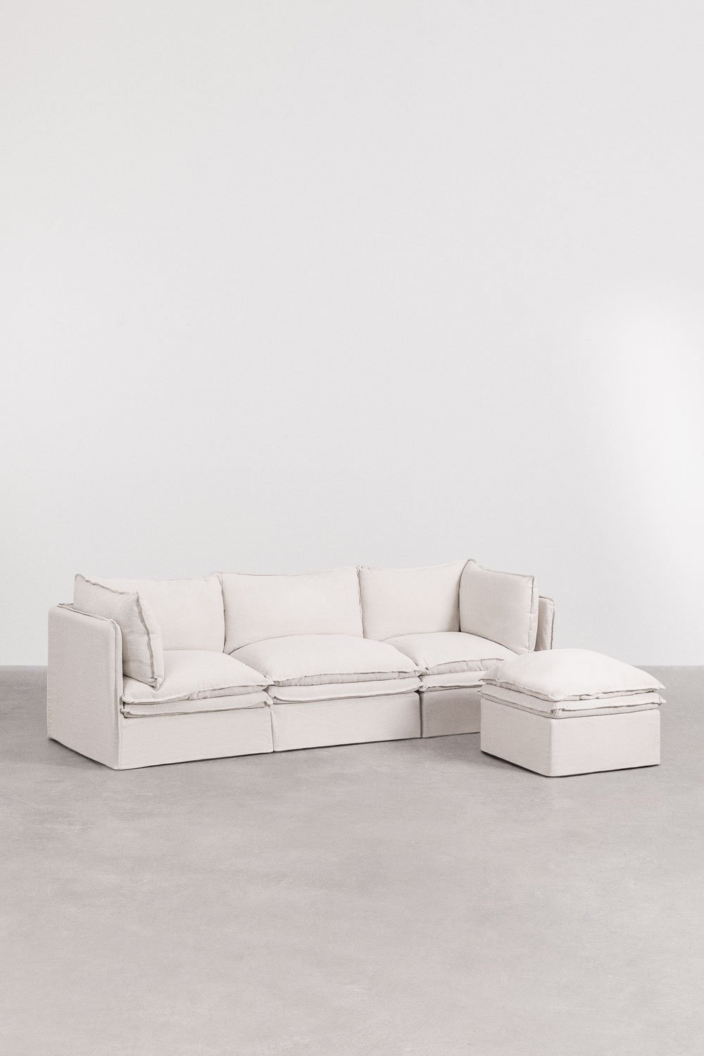 Sofa modułowy 3-częściowy z pufą z lnu i bawełny Grace, obrazek w galerii 3